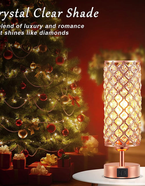 Load image into Gallery viewer, Crystal Table Lamp, Rose Gold Lamp with USB C+A Ports, 3 Way Dimmable Light with Crystal Lampshade, Bedside Lamp Small Touch Light for Living Room Bedroom Home, Charge Phone (Bulb Included)
