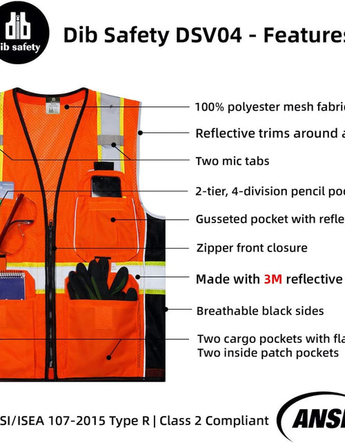 Load image into Gallery viewer, Vest Reflective Orange Mesh, High Visibility Vest with Pockets and Zipper, Heavy Duty Vest Made with 3M Reflective Tape 2XL
