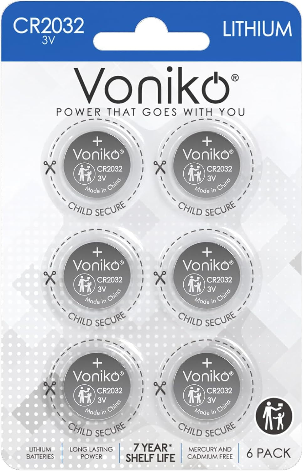 3 Volt CR2032 Battery 6 Pack – Lithium Batteries – 2032 Button Battery Flat – 7 Years Shelf Life