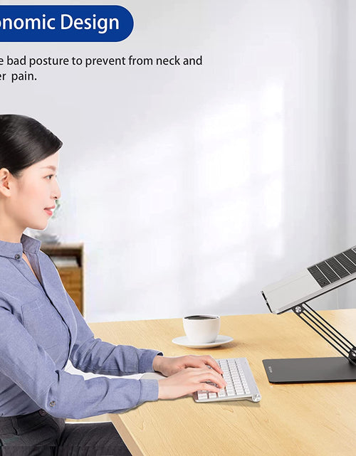 Load image into Gallery viewer, LS10 Aluminum Laptop Stand, Ergonomic Adjustable Notebook Riser Holder Computer Stand Compatible with Air, Pro, Dell, HP, Lenovo More 10-14" Laptops, Black
