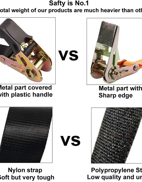 Load image into Gallery viewer, Endless Ratchet Tie down Straps Heavy Duty Cargo Tie Downs, Durable Nylon Black Strap down Ratcheting Securing Straps, Track Spring Fittings, Tie-Down Motorcycles, Trailer Loads, Kayak (8Ft - 4Pack)
