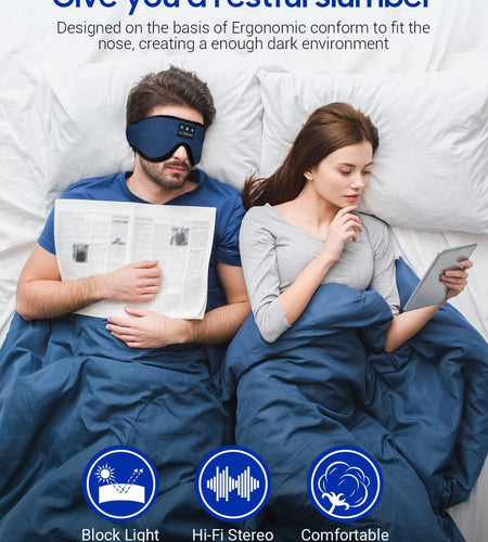 Sleeping Headphones Eye Mask, Sleep Mask with Bluetooth Headphones 3D Eye Mask Wireless Music Cotton Sleep Cover for Side Sleepers Nap Insomnia Air Travel Meditation Gifts for Unisex