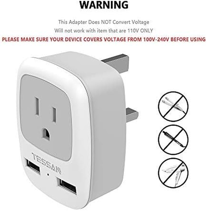 UK Ireland Hong Kong Power Adapter, International Travel Plug with 2 USB, Type G Converter Outlet Adaptor Charger for USA to British England Scotland Irish Qatar London