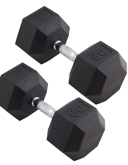 Load image into Gallery viewer, Rubber Encased Hex Dumbbell - Set of Two - Black/Metal - 60 Pounds
