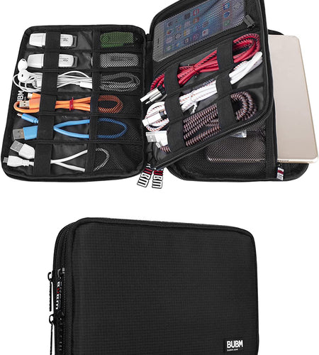 Double Layer Electronic Accessories Organizer, Travel Gadget Bag for Cables, USB Flash Drive, Plug and More, Perfect Size Fits for Ipad Mini (Medium, Black)