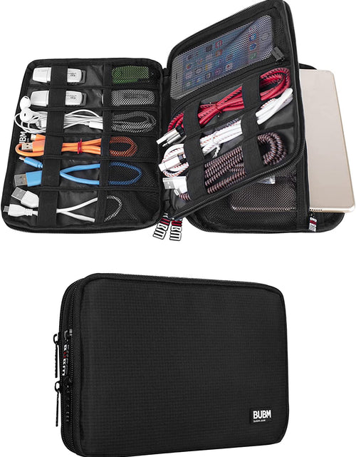 Load image into Gallery viewer, Double Layer Electronic Accessories Organizer, Travel Gadget Bag for Cables, USB Flash Drive, Plug and More, Perfect Size Fits for Ipad Mini (Medium, Black)
