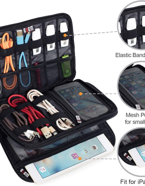 Load image into Gallery viewer, Double Layer Electronic Accessories Organizer, Travel Gadget Bag for Cables, USB Flash Drive, Plug and More, Perfect Size Fits for Ipad Mini (Medium, Black)
