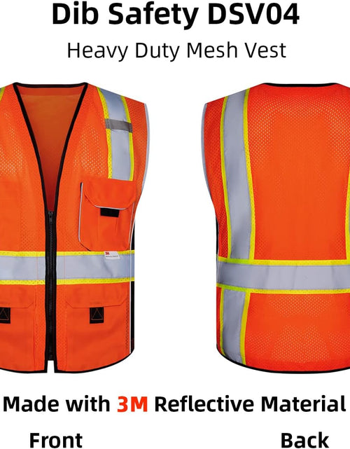 Load image into Gallery viewer, Vest Reflective Orange Mesh, High Visibility Vest with Pockets and Zipper, Heavy Duty Vest Made with 3M Reflective Tape 2XL
