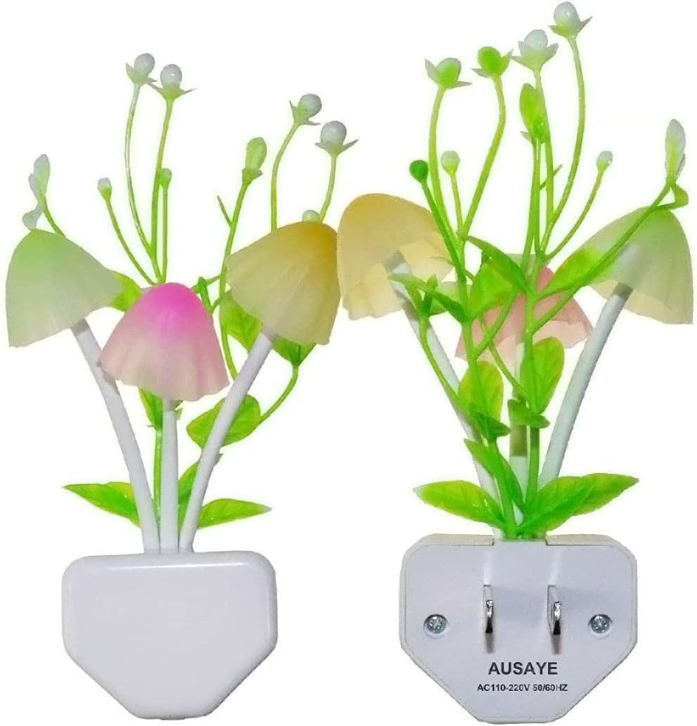 2-Pack Night Lights 7 Color Changing W/Dusk to Dawn Sensor LED Nightlight Mushroom Lamp, 0.6W Plug-In LED Lamp Auto On/Off Night Light for Kids Children Baby Adults Mother
