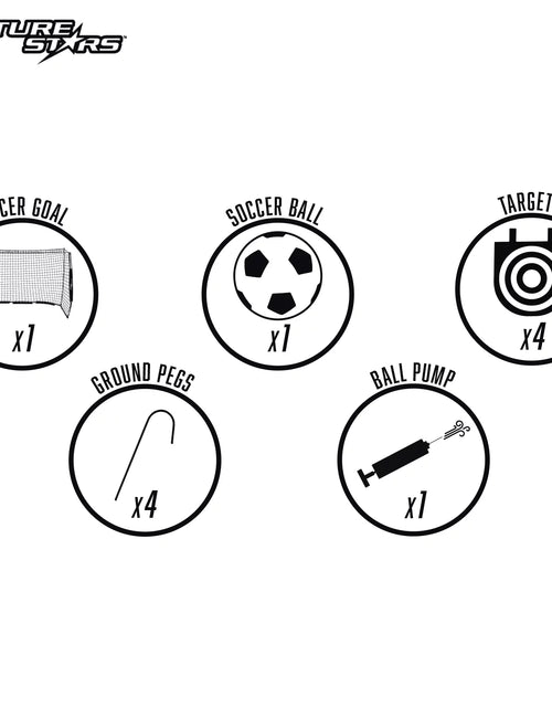 Load image into Gallery viewer, 7Ft Flex Soccer Goal Combo Set - 1 7Ft Flex Net, 4 Targets, 1 Soccer Ball and Pump! Soccer Game in a Box!

