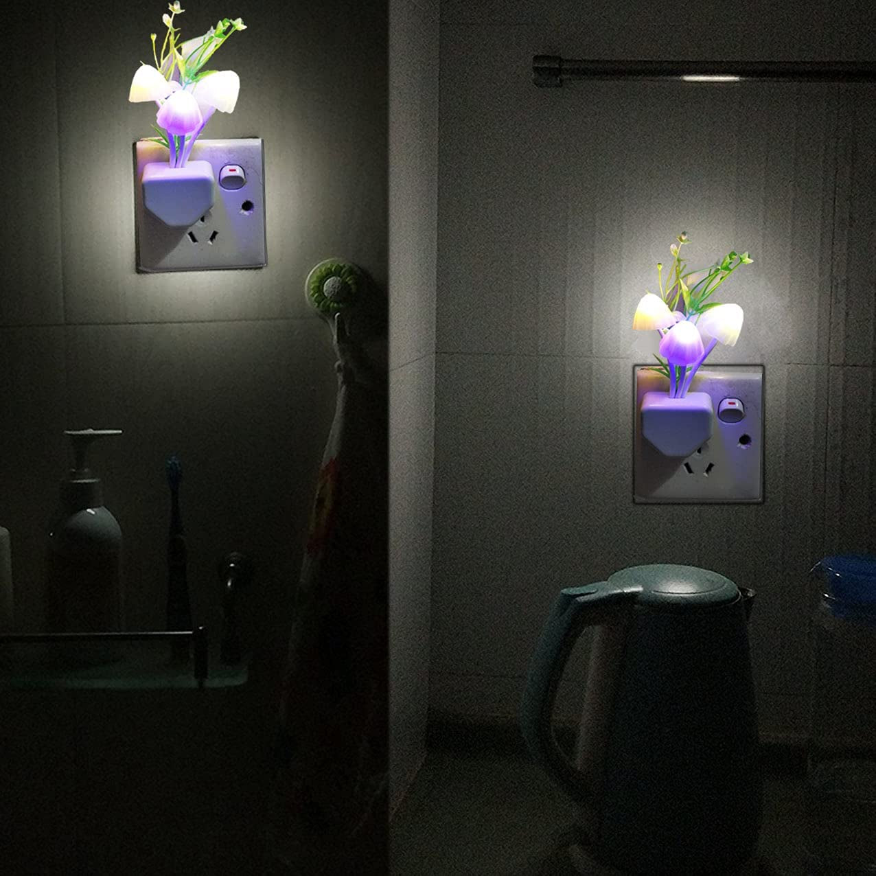 2-Pack Night Lights 7 Color Changing W/Dusk to Dawn Sensor LED Nightlight Mushroom Lamp, 0.6W Plug-In LED Lamp Auto On/Off Night Light for Kids Children Baby Adults Mother