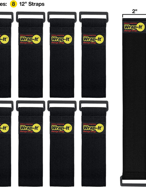 Load image into Gallery viewer, Super-Stretch  Straps, 12" (8 Pack) - Elastic Hook and Loop Cinch Straps - Extension Cord Organizer, Hose and Cables Straps, Cord Wrap, Cord Keeper, Garage and RV Storage Accessories
