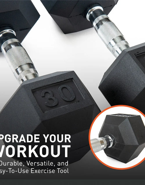 Load image into Gallery viewer, Rubber Encased Hex Dumbbell - Set of Two - Black/Metal - 65 Pounds
