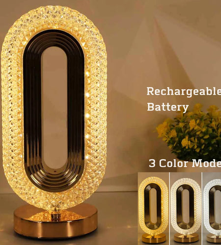 Modern Luxury Oval USB Rechargeable Crystal Table Lamp Living Room Bedroom Bedside Creative Decoration Atmosphere Night Light