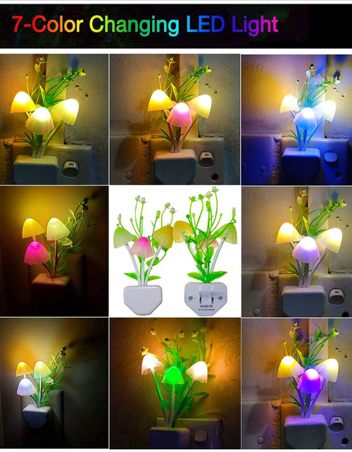 Load image into Gallery viewer, 2-Pack Night Lights 7 Color Changing W/Dusk to Dawn Sensor LED Nightlight Mushroom Lamp, 0.6W Plug-In LED Lamp Auto On/Off Night Light for Kids Children Baby Adults Mother
