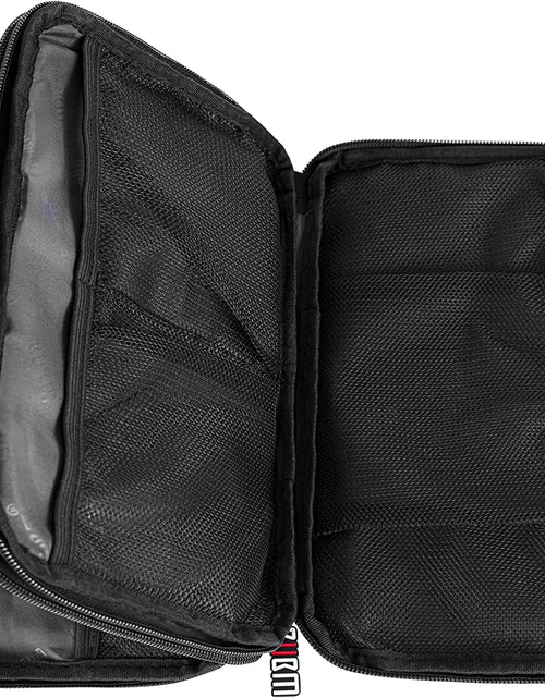 Load image into Gallery viewer, Double Layer Electronic Accessories Organizer, Travel Gadget Bag for Cables, USB Flash Drive, Plug and More, Perfect Size Fits for Ipad Mini (Medium, Black)
