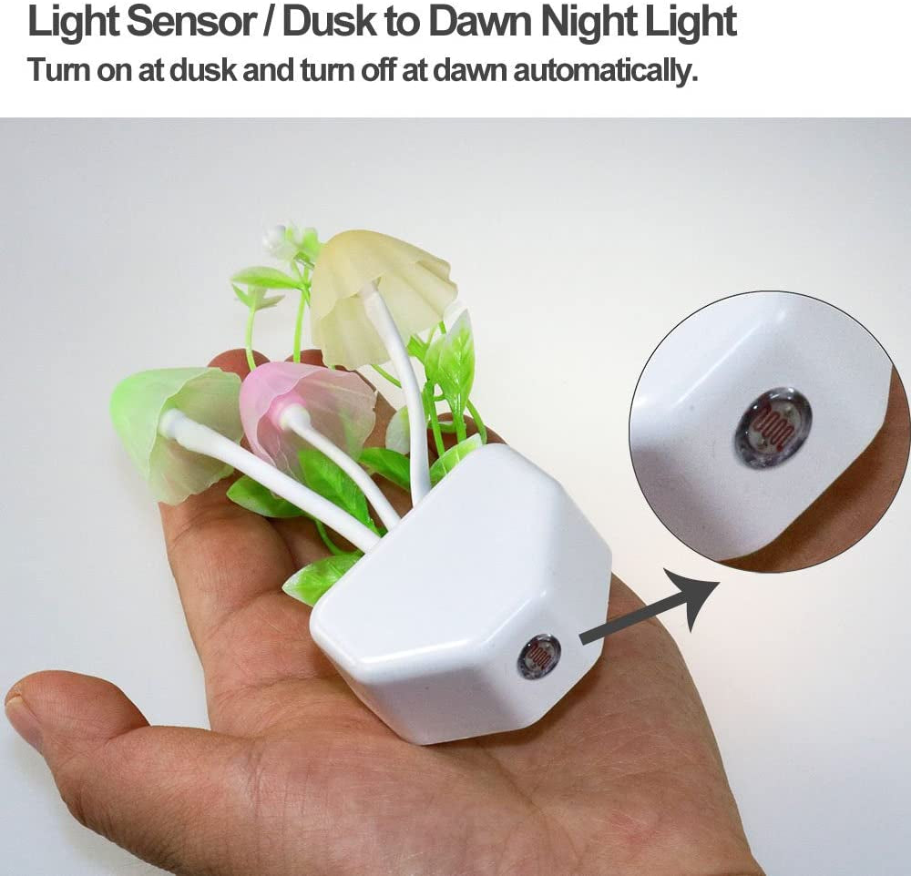2-Pack Night Lights 7 Color Changing W/Dusk to Dawn Sensor LED Nightlight Mushroom Lamp, 0.6W Plug-In LED Lamp Auto On/Off Night Light for Kids Children Baby Adults Mother