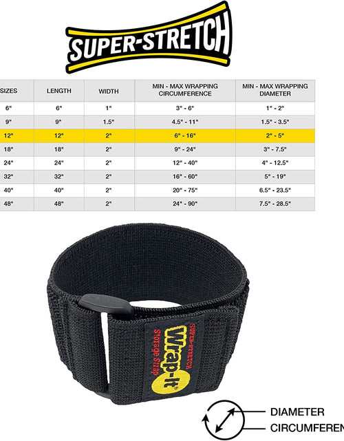 Load image into Gallery viewer, Super-Stretch  Straps, 12" (8 Pack) - Elastic Hook and Loop Cinch Straps - Extension Cord Organizer, Hose and Cables Straps, Cord Wrap, Cord Keeper, Garage and RV Storage Accessories

