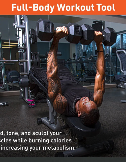 Load image into Gallery viewer, Rubber Encased Hex Dumbbell - Set of Two - Black/Metal - 65 Pounds

