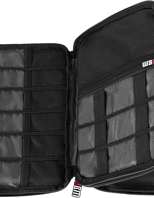 Load image into Gallery viewer, Double Layer Electronic Accessories Organizer, Travel Gadget Bag for Cables, USB Flash Drive, Plug and More, Perfect Size Fits for Ipad Mini (Medium, Black)
