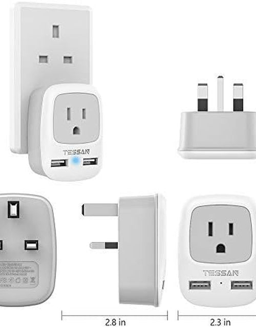 Load image into Gallery viewer, UK Ireland Hong Kong Power Adapter, International Travel Plug with 2 USB, Type G Converter Outlet Adaptor Charger for USA to British England Scotland Irish Qatar London
