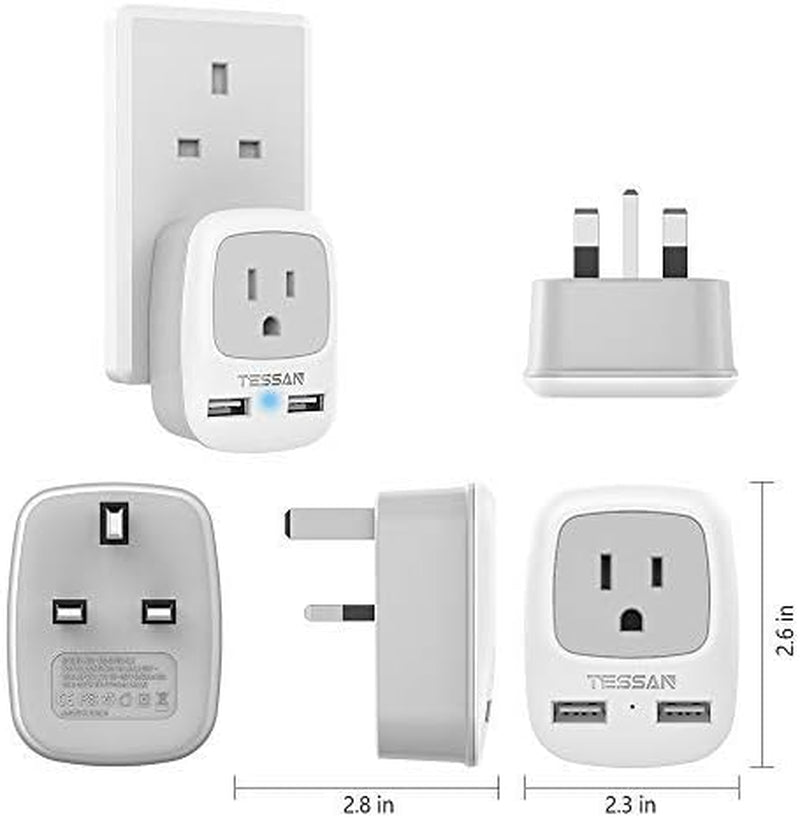 UK Ireland Hong Kong Power Adapter, International Travel Plug with 2 USB, Type G Converter Outlet Adaptor Charger for USA to British England Scotland Irish Qatar London