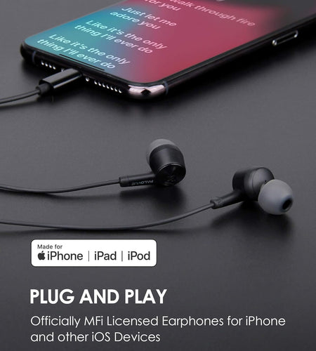 Lightning Headphones Earphones Earbuds Compatible Iphone 13 12 11 Pro Max Iphone X XS Max XR Iphone 8 plus Iphone 7 plus Mfi Certified with Microphone Controller Sweetflow Black