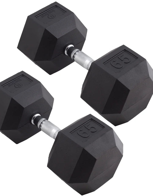 Load image into Gallery viewer, Rubber Encased Hex Dumbbell - Set of Two - Black/Metal - 65 Pounds

