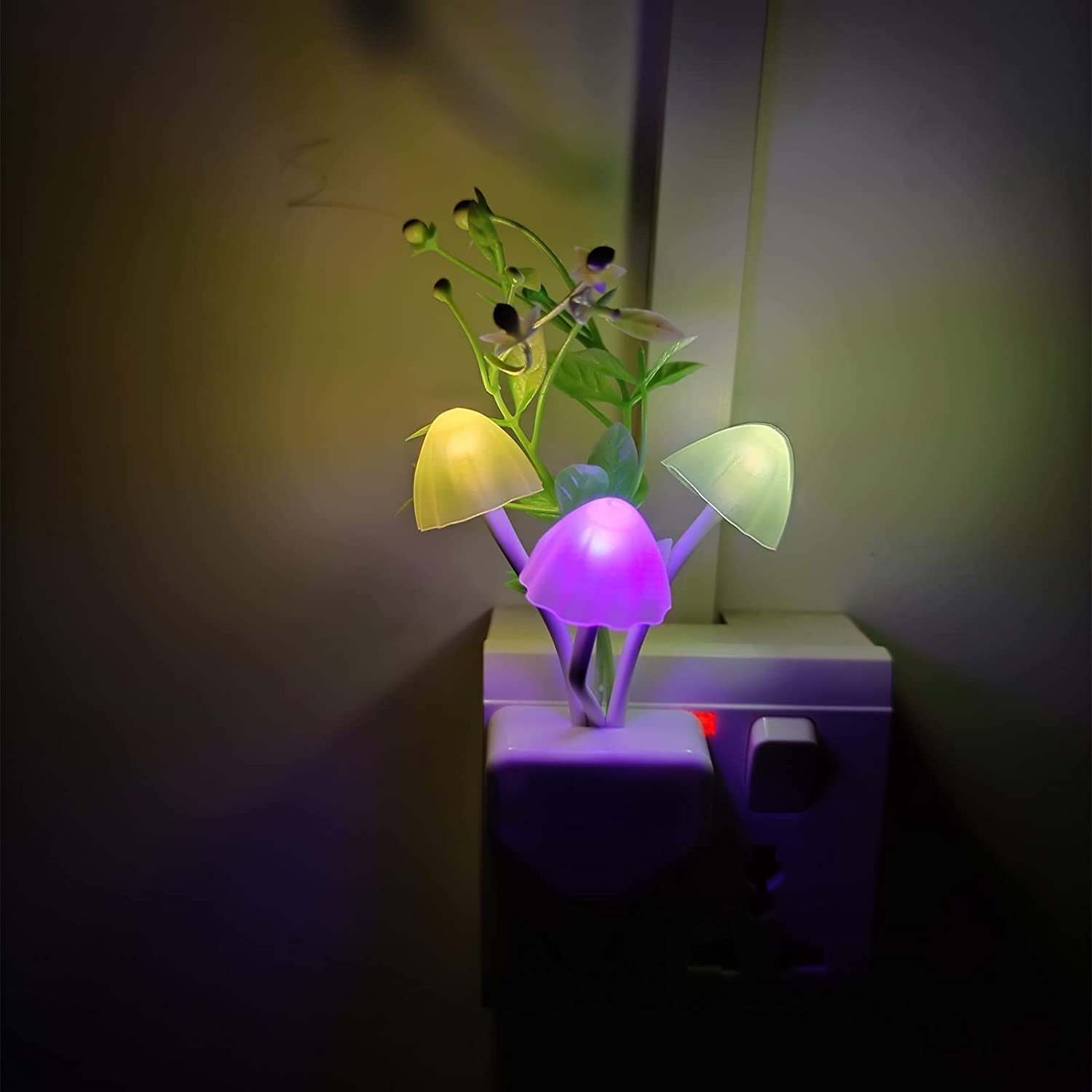 2-Pack Night Lights 7 Color Changing W/Dusk to Dawn Sensor LED Nightlight Mushroom Lamp, 0.6W Plug-In LED Lamp Auto On/Off Night Light for Kids Children Baby Adults Mother