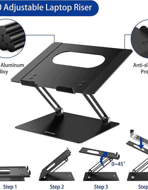 Load image into Gallery viewer, LS10 Aluminum Laptop Stand, Ergonomic Adjustable Notebook Riser Holder Computer Stand Compatible with Air, Pro, Dell, HP, Lenovo More 10-14" Laptops, Black
