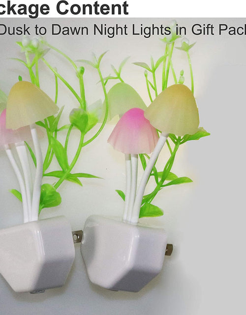 Load image into Gallery viewer, 2-Pack Night Lights 7 Color Changing W/Dusk to Dawn Sensor LED Nightlight Mushroom Lamp, 0.6W Plug-In LED Lamp Auto On/Off Night Light for Kids Children Baby Adults Mother
