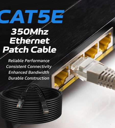 75Ft Black Cat5E Ethernet Network Patch Cable Internet Wire for Modem, Router, Pc, TV, Consoles