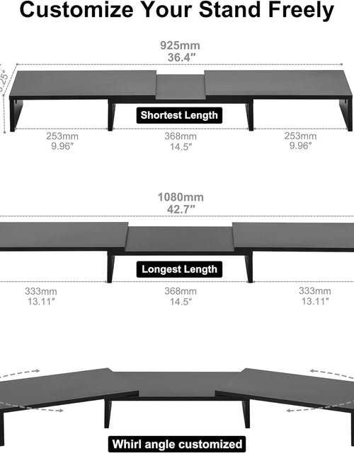 Load image into Gallery viewer, Dual Monitor Stand – 3 Shelf Computer Monitor Riser, Wood Desktop Stand with Adjustable Length and Angle, Desk Accessories, Office Supplies Medium Black,Dt108001Wb
