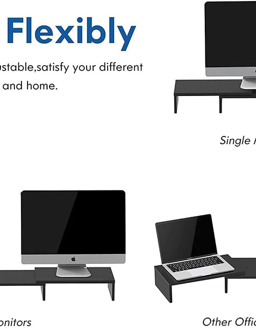 Load image into Gallery viewer, Dual Monitor Stand – 3 Shelf Computer Monitor Riser, Wood Desktop Stand with Adjustable Length and Angle, Desk Accessories, Office Supplies Medium Black,Dt108001Wb
