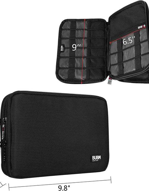 Load image into Gallery viewer, Double Layer Electronic Accessories Organizer, Travel Gadget Bag for Cables, USB Flash Drive, Plug and More, Perfect Size Fits for Ipad Mini (Medium, Black)
