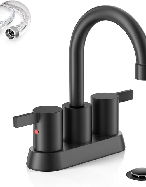 Load image into Gallery viewer, 4 Inch 2 Handle Centerset Matte Black Lead-Free Modern Bathroom Faucet, 360 Swivel Spout 2-3 Hole RV Bathroom Vanity Sink Faucet with Pop up Drain and Water Supply Lines，Bf015-1-Mb
