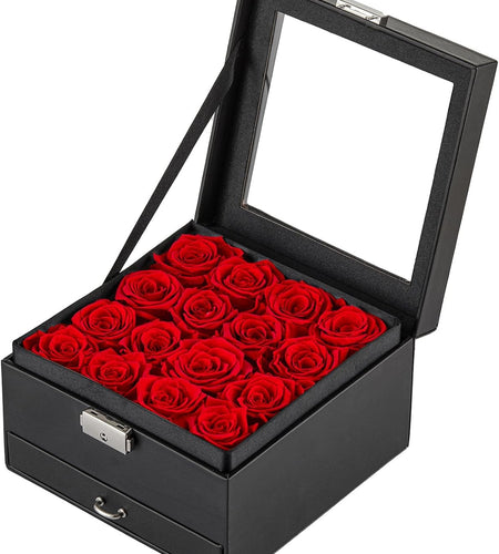 16-Piece Forever Flowers for Delivery Prime Christmas Gifts for Mom Wife Grandma Preserved Roses That Last a Year Valentines Day Mothers Day Anniversary Birthday (Red)