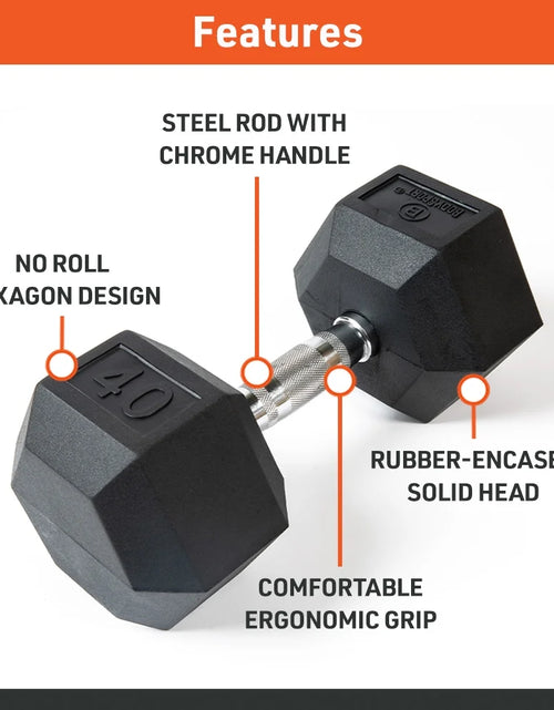 Load image into Gallery viewer, Rubber Encased Hex Dumbbell - Set of Two - Black/Metal - 65 Pounds
