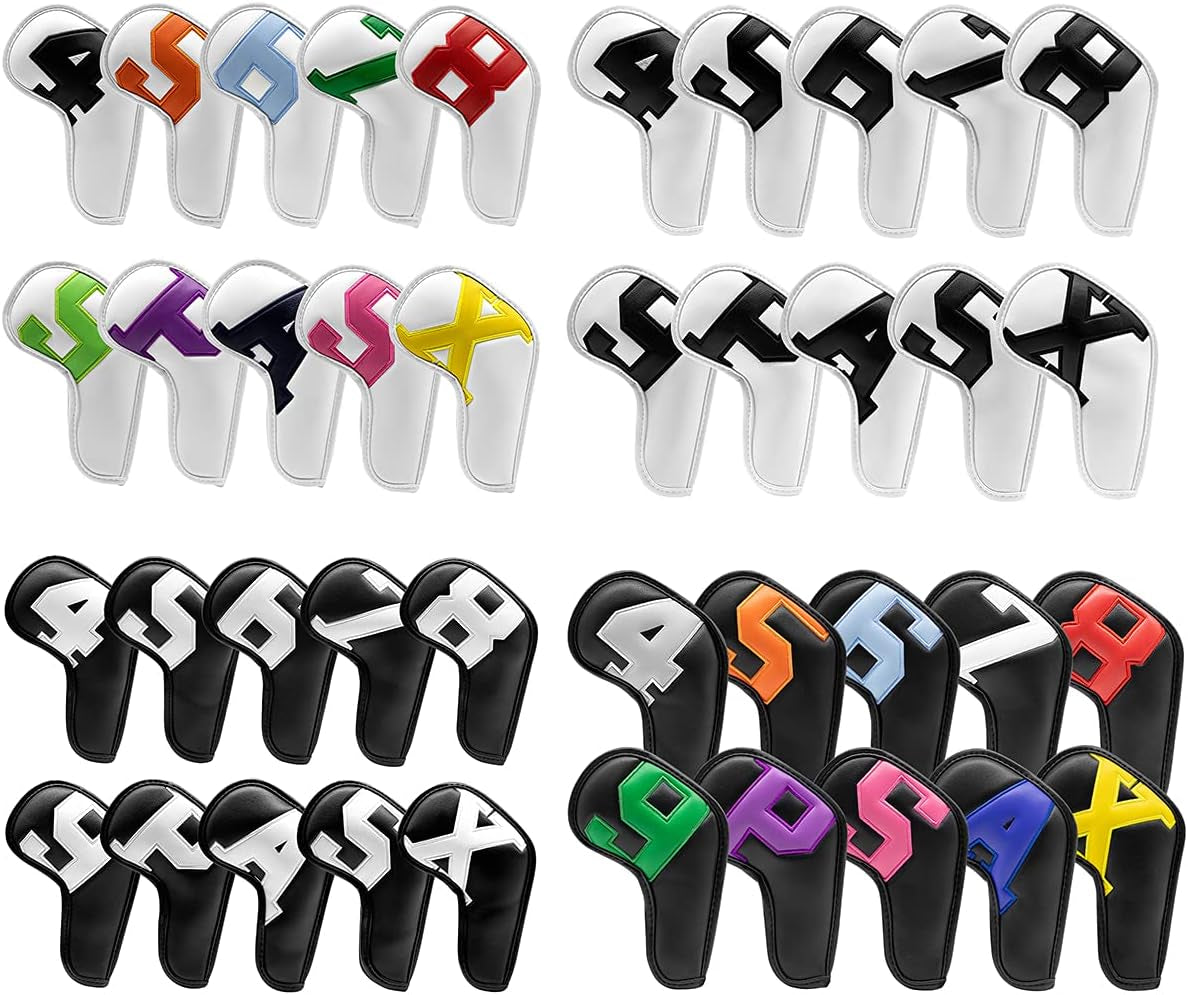 Golf Iron Covers 10Pcs,Golf Iron Head Covers Leather Golf Iron Covers Set Colorful Golf Iron Headcovers,Golf Club Head Covers for Iron with Magic Tape Fit Titleist,Callaway,Ping