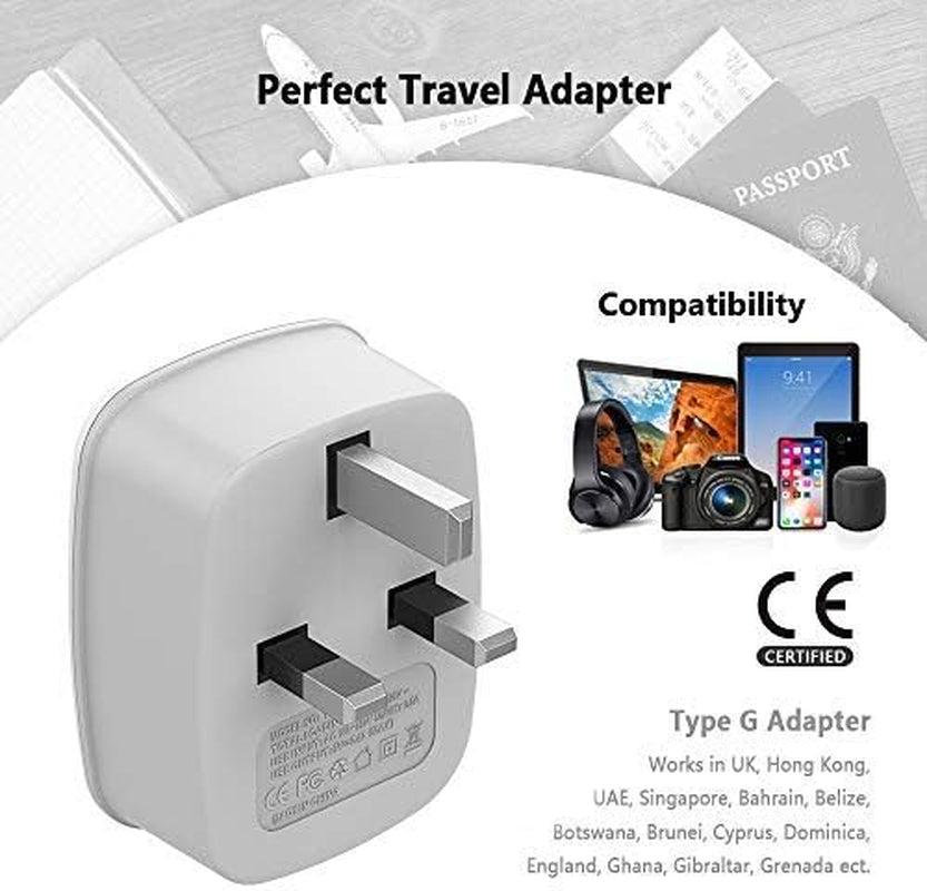 UK Ireland Hong Kong Power Adapter, International Travel Plug with 2 USB, Type G Converter Outlet Adaptor Charger for USA to British England Scotland Irish Qatar London
