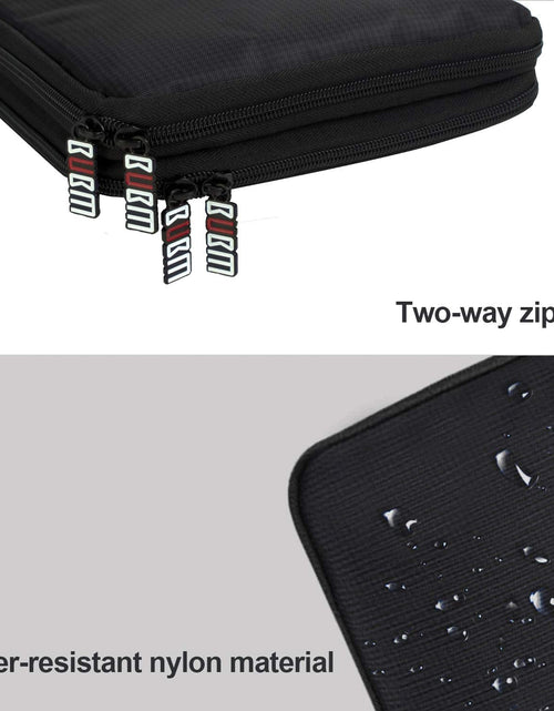 Load image into Gallery viewer, Double Layer Electronic Accessories Organizer, Travel Gadget Bag for Cables, USB Flash Drive, Plug and More, Perfect Size Fits for Ipad Mini (Medium, Black)

