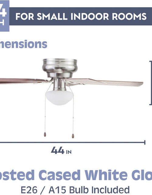 Load image into Gallery viewer, Alvina, 44 Inch Traditional Flush Mount Indoor LED Ceiling Fan with Light, Pull Chain, Dual Finish Blades, Reversible Motor - 51585-01 (Satin Nickel)
