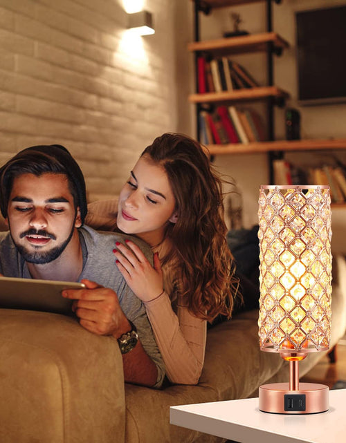 Load image into Gallery viewer, Crystal Table Lamp, Rose Gold Lamp with USB C+A Ports, 3 Way Dimmable Light with Crystal Lampshade, Bedside Lamp Small Touch Light for Living Room Bedroom Home, Charge Phone (Bulb Included)

