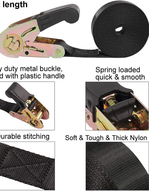 Load image into Gallery viewer, Endless Ratchet Tie down Straps Heavy Duty Cargo Tie Downs, Durable Nylon Black Strap down Ratcheting Securing Straps, Track Spring Fittings, Tie-Down Motorcycles, Trailer Loads, Kayak (8Ft - 4Pack)

