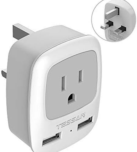 UK Ireland Hong Kong Power Adapter, International Travel Plug with 2 USB, Type G Converter Outlet Adaptor Charger for USA to British England Scotland Irish Qatar London