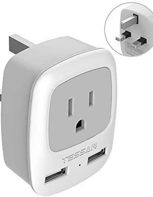 Load image into Gallery viewer, UK Ireland Hong Kong Power Adapter, International Travel Plug with 2 USB, Type G Converter Outlet Adaptor Charger for USA to British England Scotland Irish Qatar London

