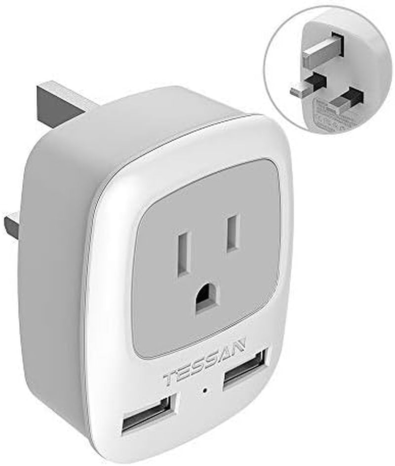 UK Ireland Hong Kong Power Adapter, International Travel Plug with 2 USB, Type G Converter Outlet Adaptor Charger for USA to British England Scotland Irish Qatar London