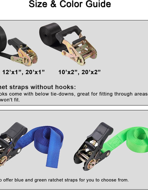 Load image into Gallery viewer, Endless Ratchet Tie down Straps Heavy Duty Cargo Tie Downs, Durable Nylon Black Strap down Ratcheting Securing Straps, Track Spring Fittings, Tie-Down Motorcycles, Trailer Loads, Kayak (8Ft - 4Pack)
