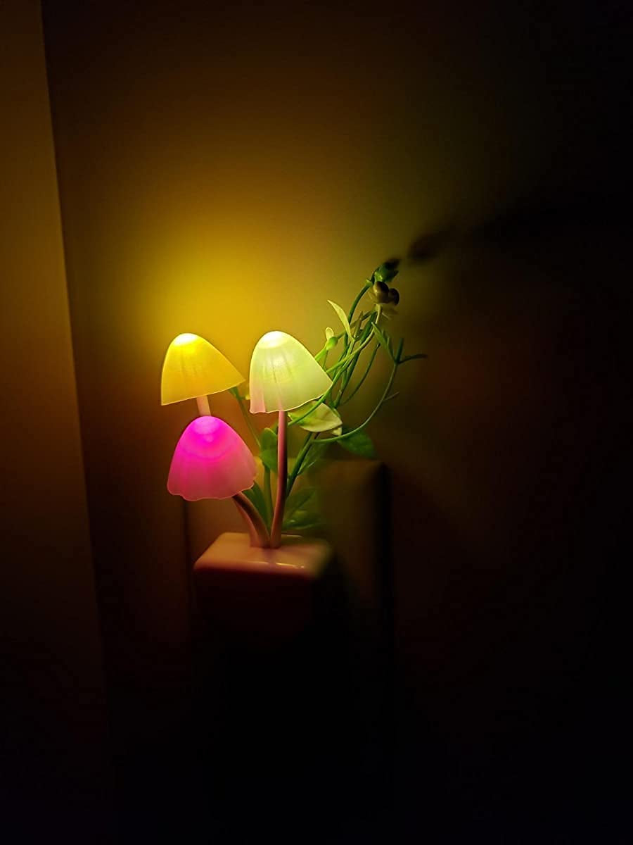 2-Pack Night Lights 7 Color Changing W/Dusk to Dawn Sensor LED Nightlight Mushroom Lamp, 0.6W Plug-In LED Lamp Auto On/Off Night Light for Kids Children Baby Adults Mother