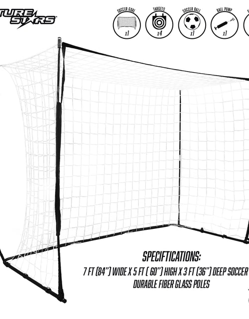 Load image into Gallery viewer, 7Ft Flex Soccer Goal Combo Set - 1 7Ft Flex Net, 4 Targets, 1 Soccer Ball and Pump! Soccer Game in a Box!
